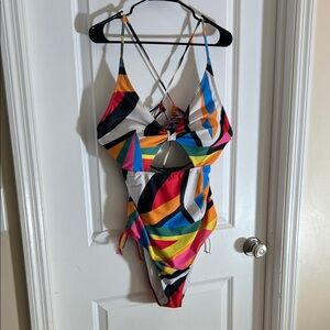 Colorful Geometric Women’s One Piece cut out Swimsuit